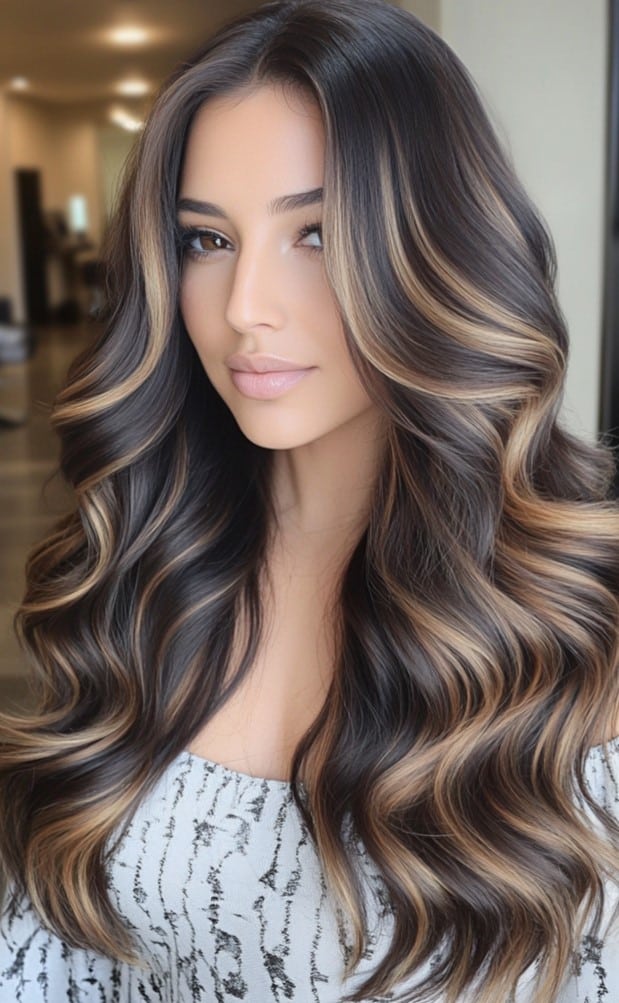 Rich Mocha with Honey Highlights Hair