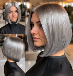 Sleek Silver Frost Bob Hair