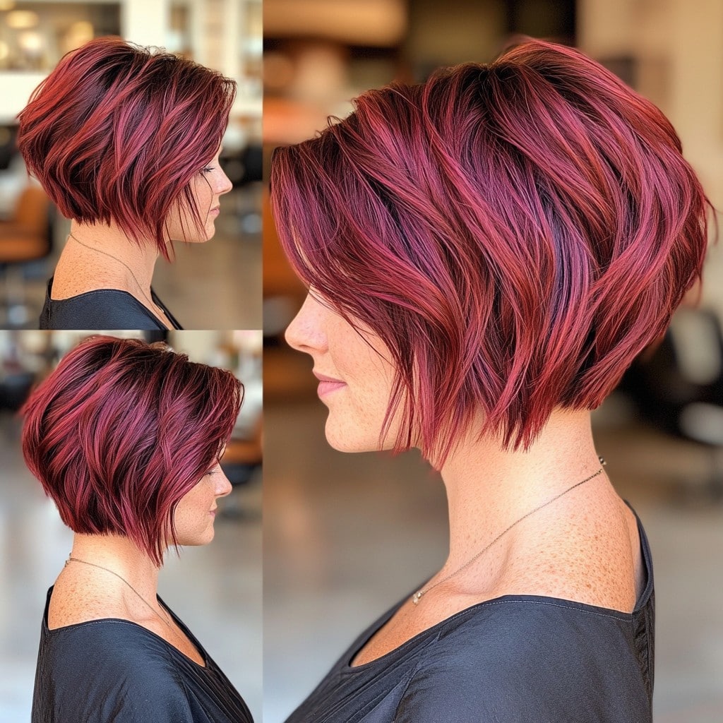 Vibrant Crimson Red on a Textured Angled Bob