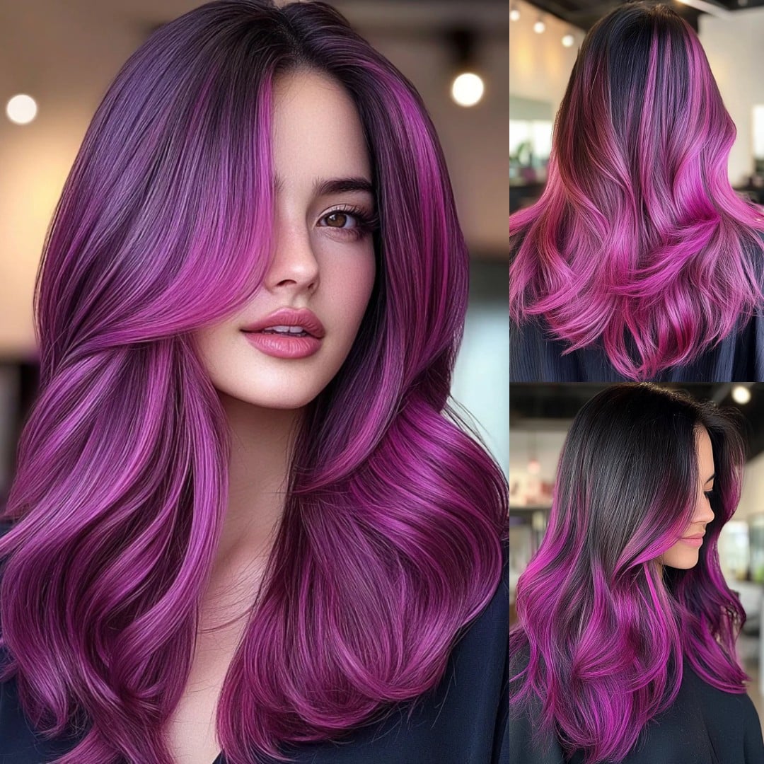 Vibrant Magenta and Deep Purple Hair