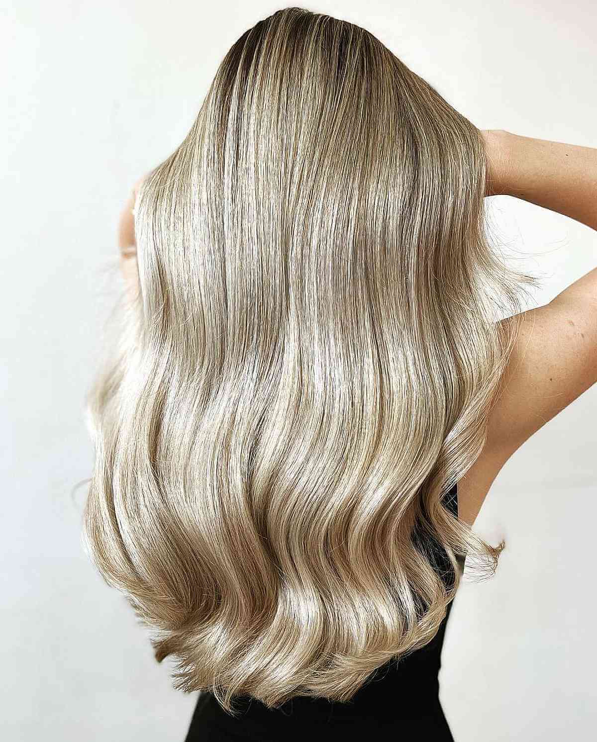 Buttery Light Blonde Straight Hair with Darker Roots