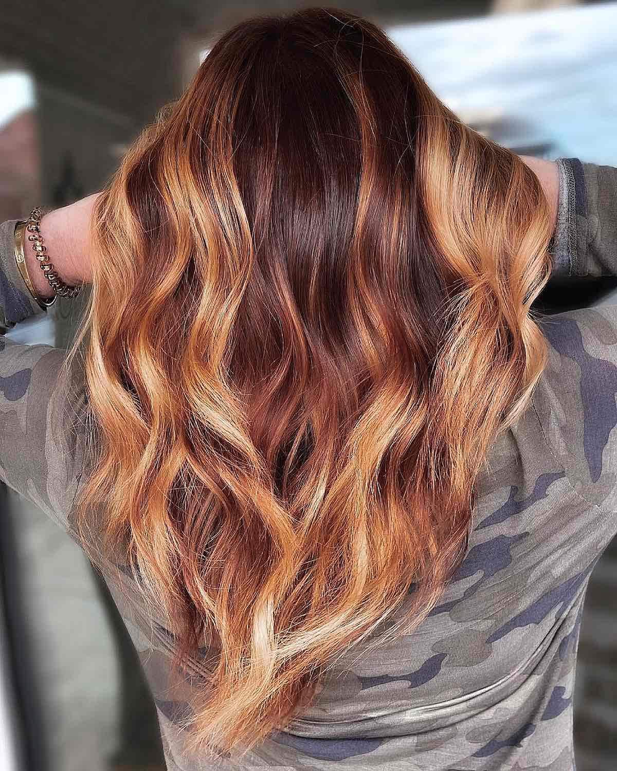 copper red with subtle caramel balayage highlights