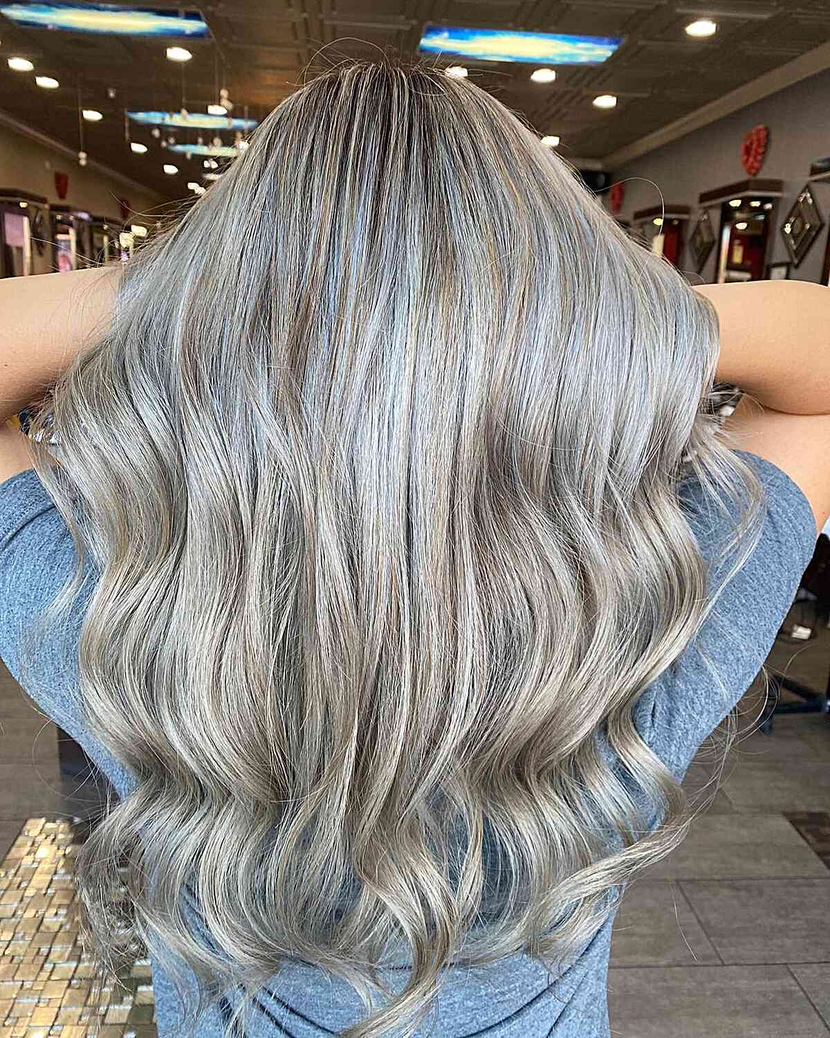 Long-Length Platinum Dark Blonde Hair Highlights on a Dark Base