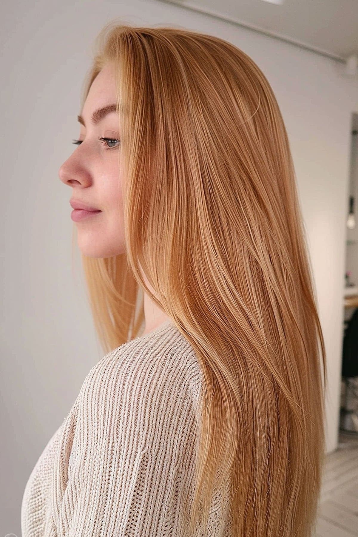 Peachy blonde hair color