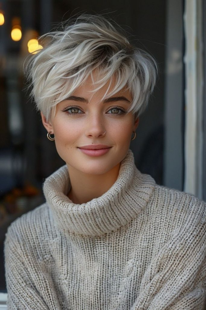 1. Classic Platinum Pixie with Tousled Layers
