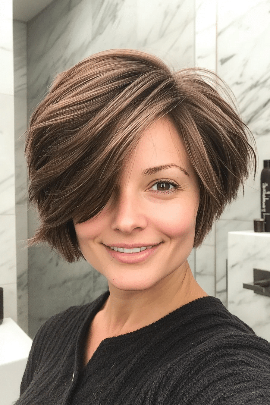 1. Soft Layered Brunette Pixie