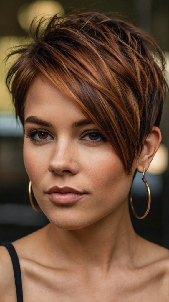 10. Copper-Hued Pixie with Sleek Layers