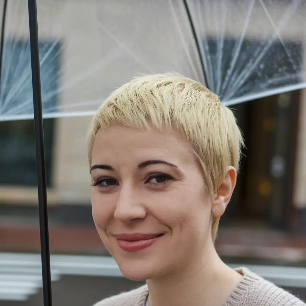 11. Micro Bleach Pixie with Blunt Texture