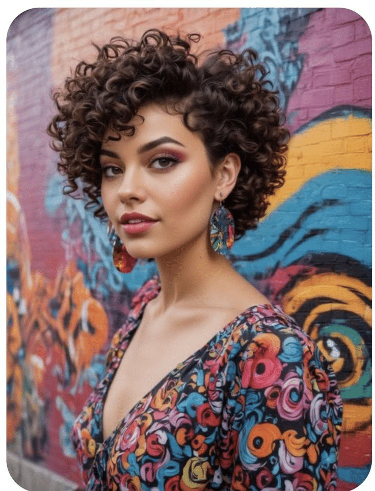 15. Vibrant Curly Pixie with Volume