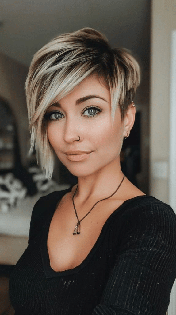 16. Blonde Pixie with Long Side Layers