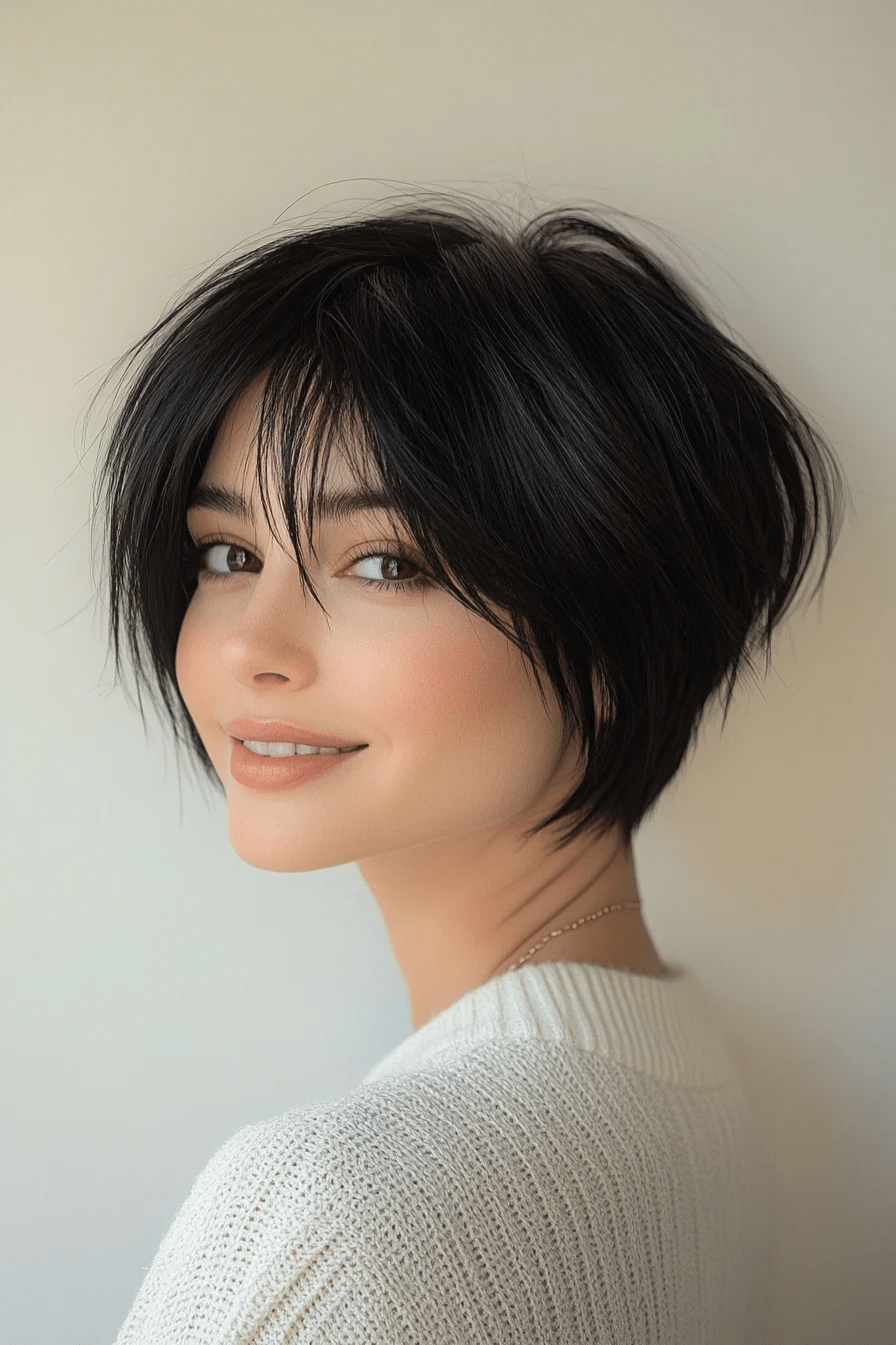 16. Natural Black Wispy Pixie