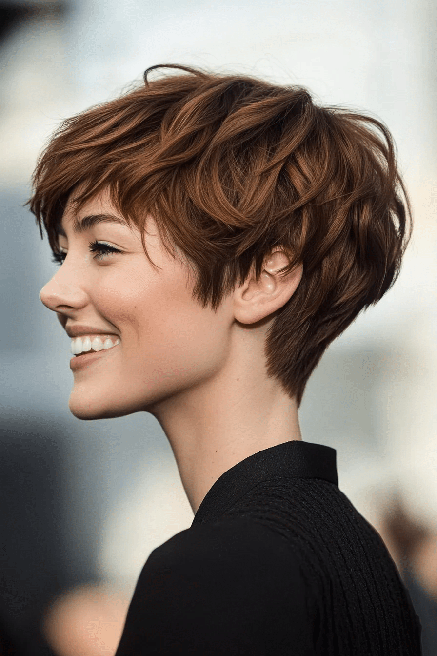 2. Chestnut Tousled Pixie