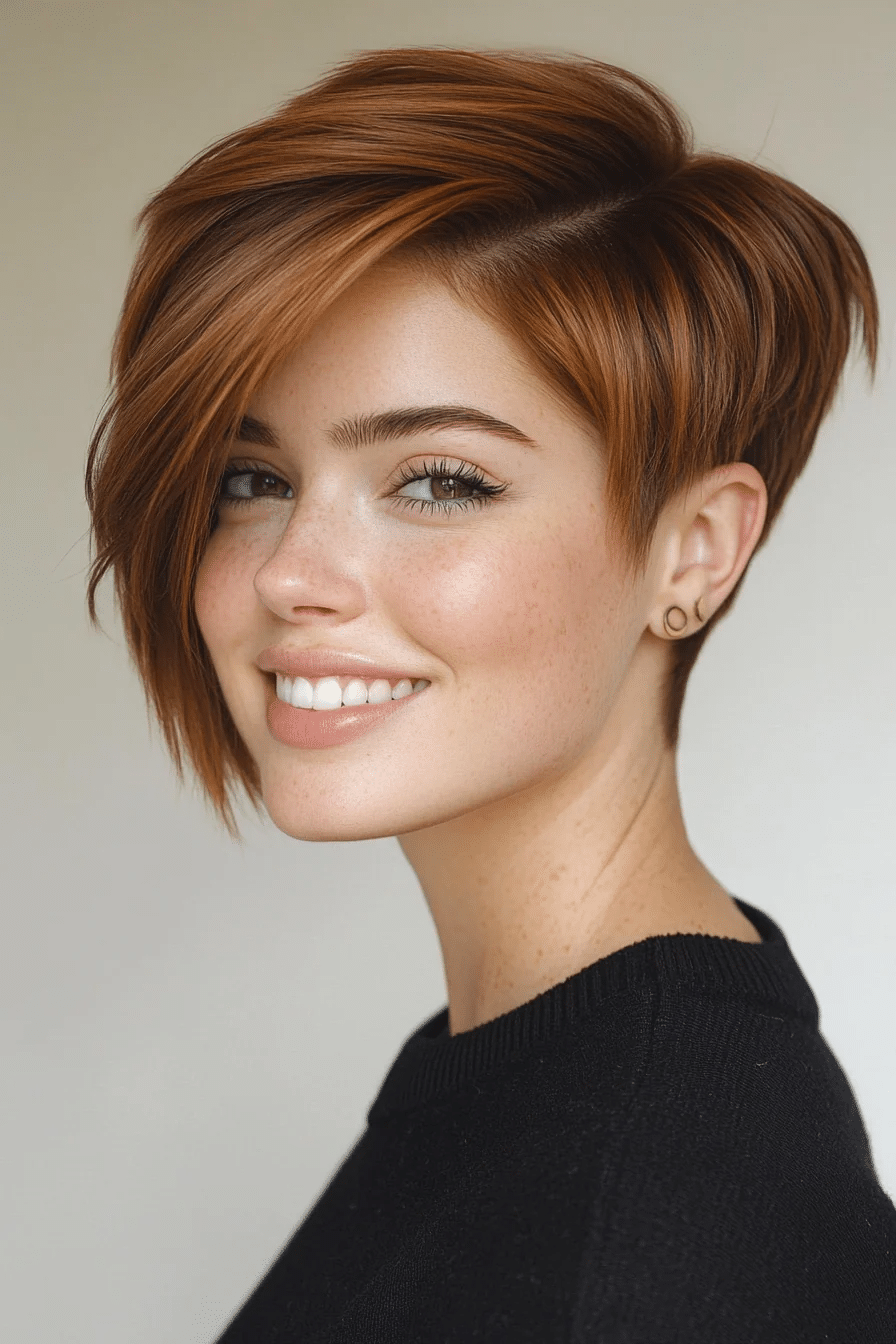 20. Cinnamon Brown Long Pixie with Side Fringe