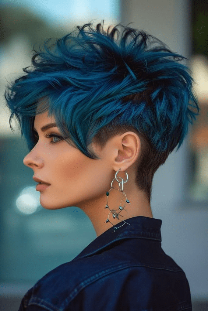 20. Electric Blue Pixie with Tousled Layers