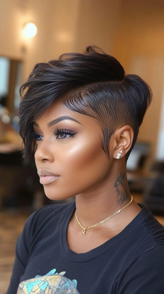 21. Sleek Black Pixie with Sculpted Edges