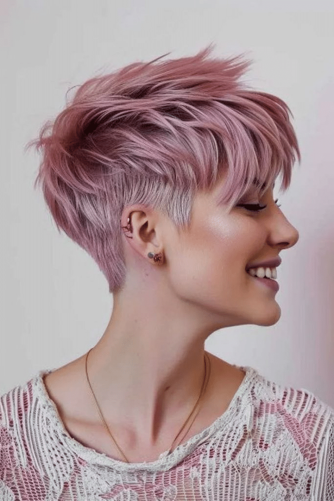 22. Messy Pink Pixie with Shaved Sides