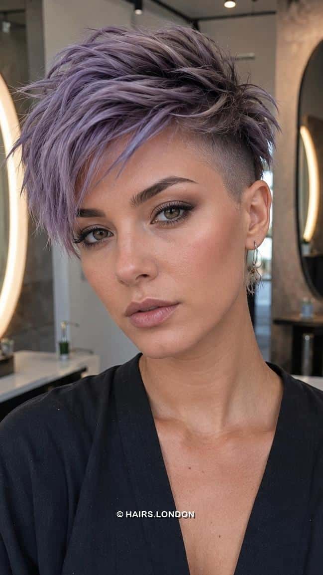 Smoky Lavender Edge Pixie Hair