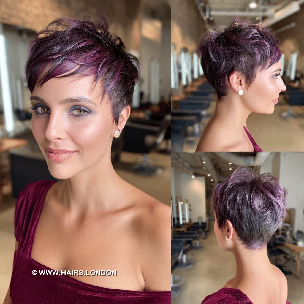 Velvet Plum Highlight Pixie Hair