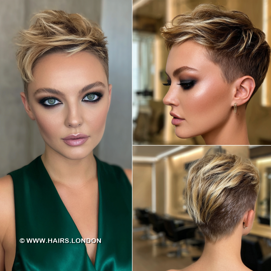 Champagne Blonde Highlight Pixie Hair
