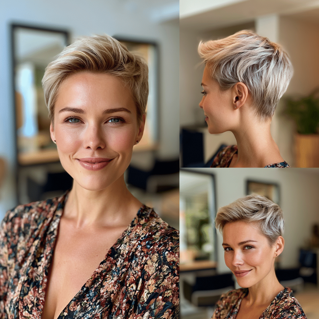 Smoky Beige Blonde Pixie Hair