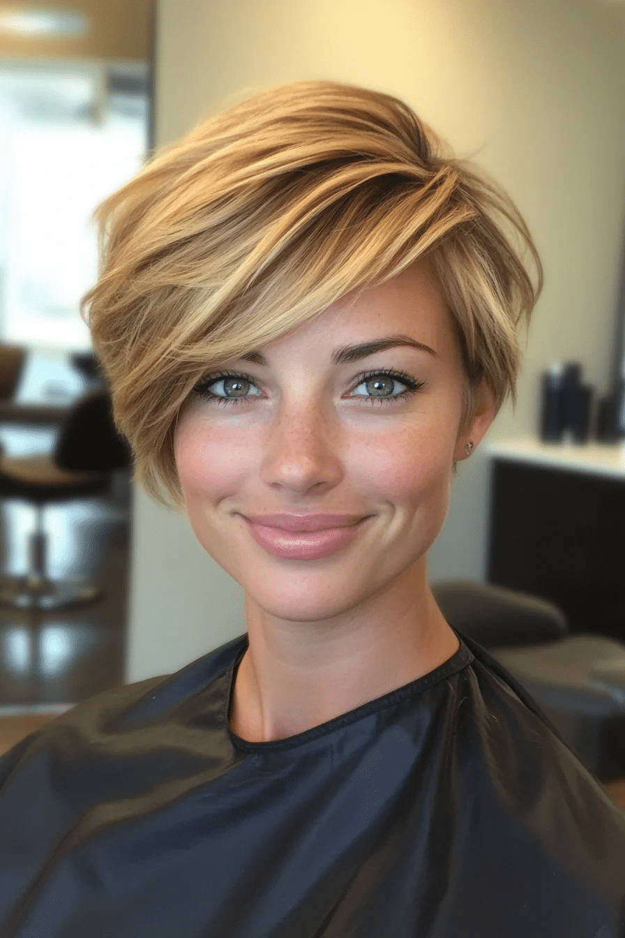 3. Golden Blonde Side-Swept Pixie
