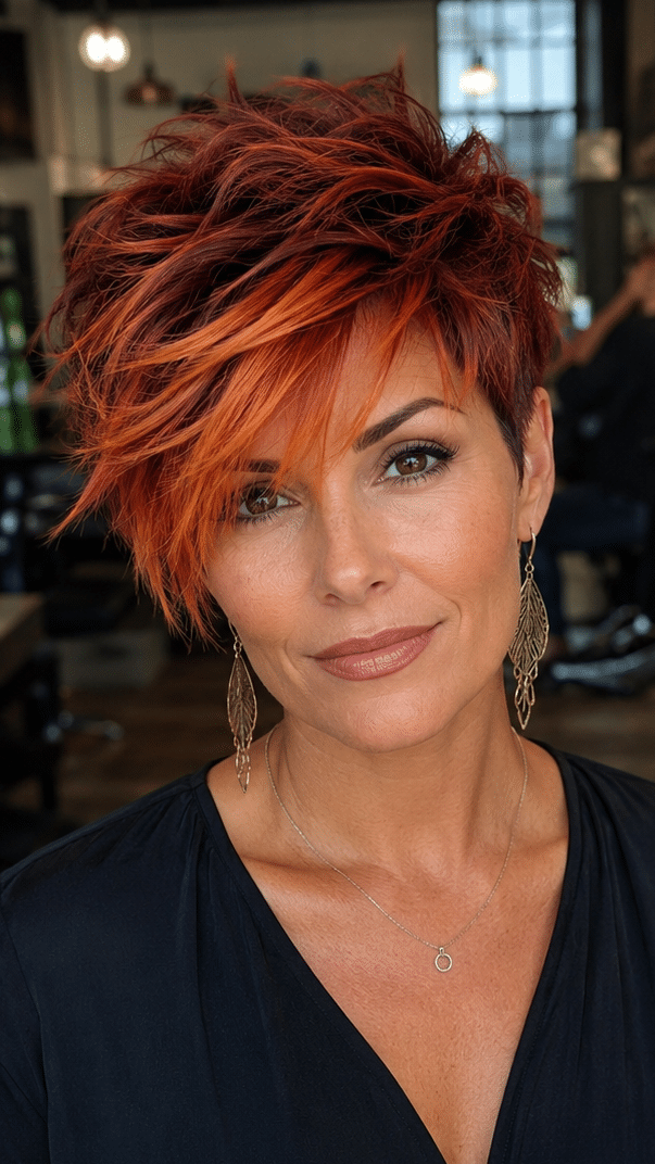 Burnt Copper Flame Pixie Hair