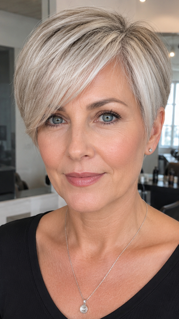 Frosted Pearl Blonde Pixie Hair