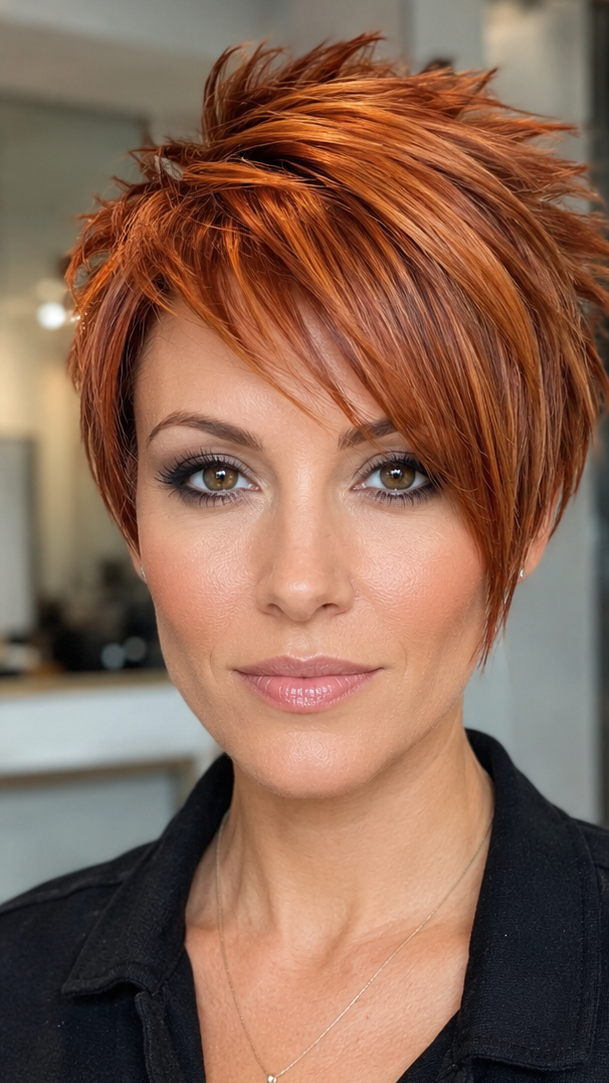 Spiced Copper Glow Pixie Hair