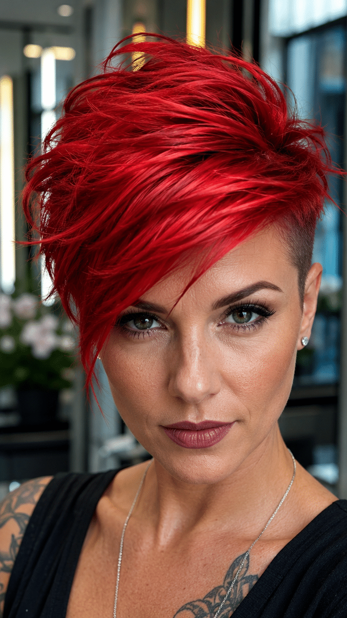 Electric Cherry Red Pixie Hair