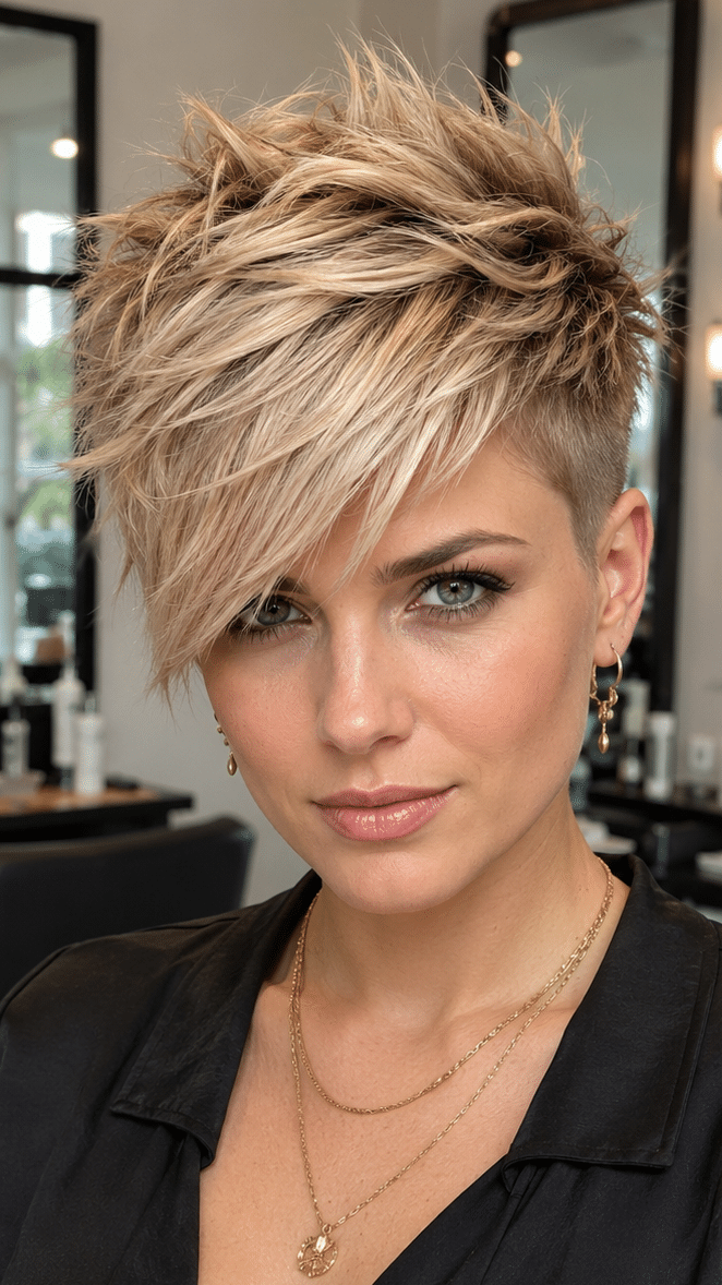 Sandy Champagne Blonde Pixie Hair