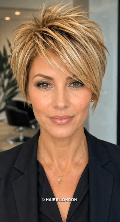 Golden Honey Layered Pixie Hair