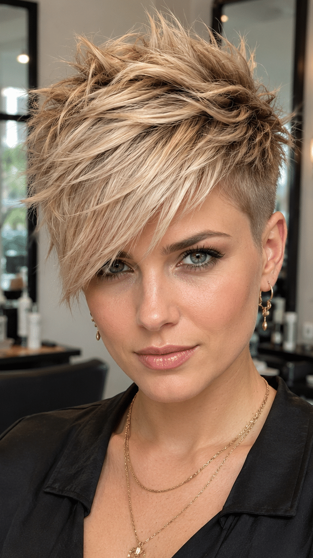 Creamy Beige Blonde Pixie Hair