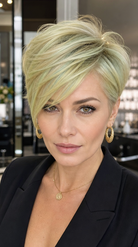 37 Modern Long Pixies That Redefine Bold Beauty Pistachio Pearl Blonde Hair