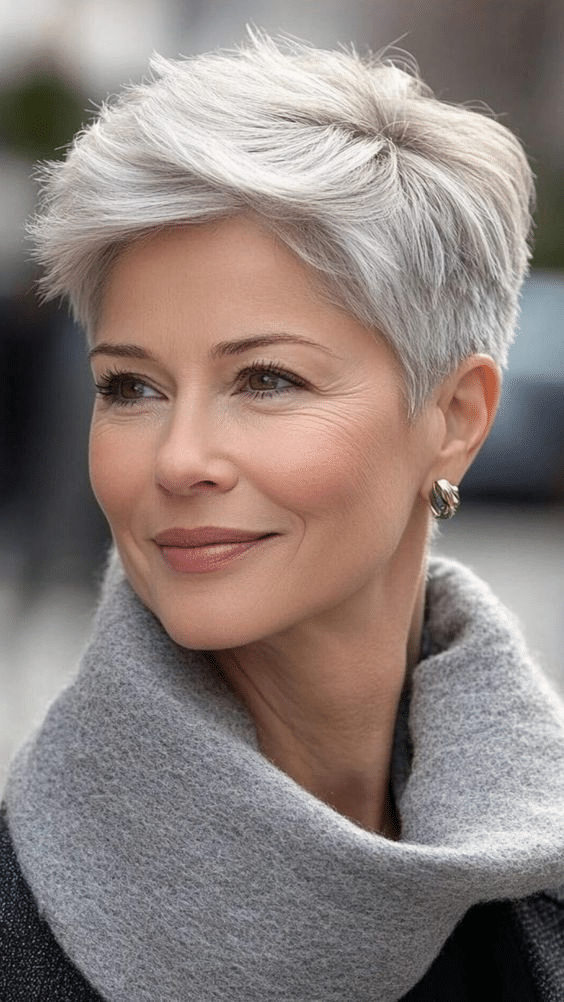 4. Sophisticated Silver Pixie for Fine Hair Over 50