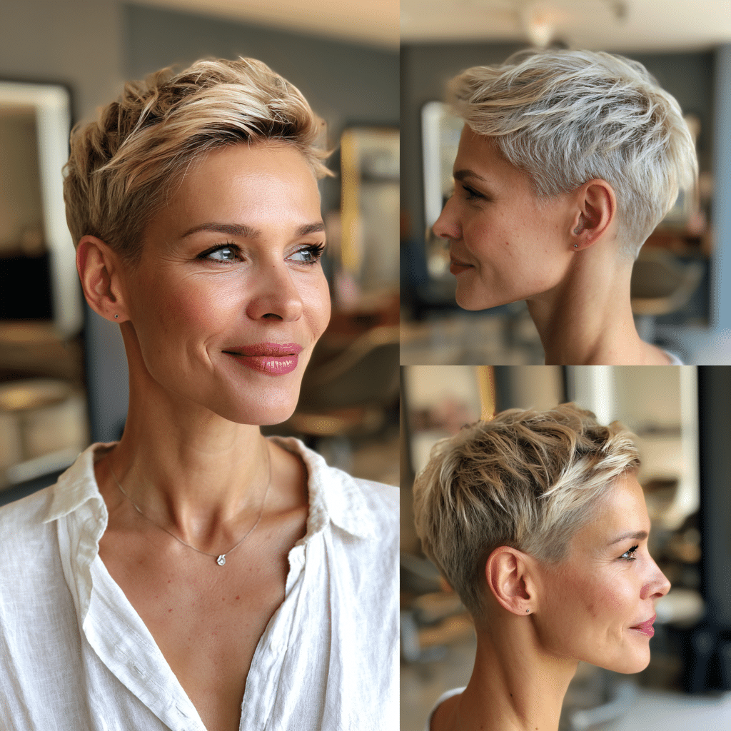 Smoky Beige Blonde Pixie Hair