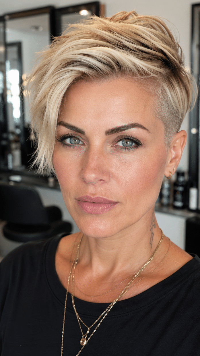Vanilla Cream Blonde Undercut Pixie Hair