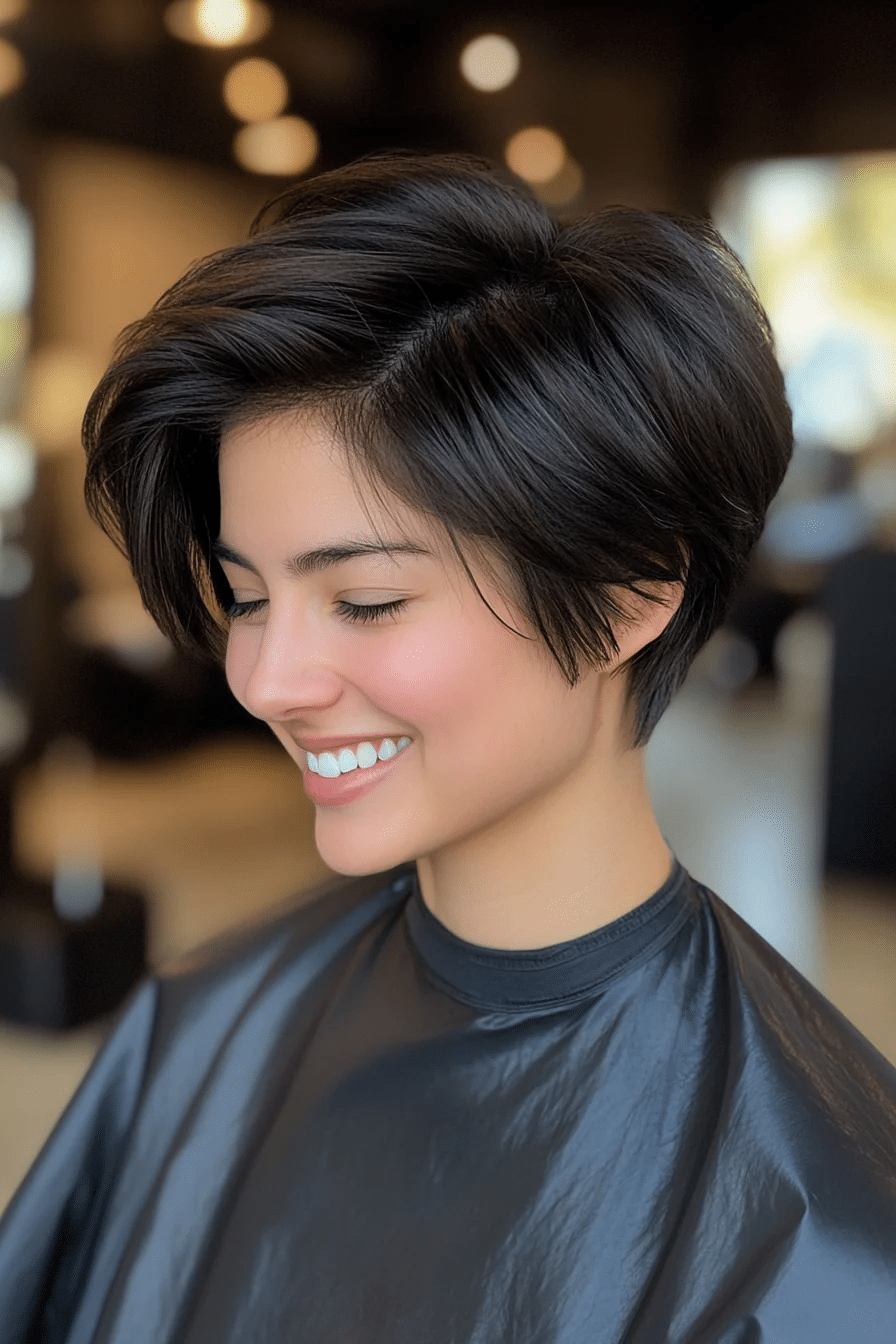 5. Deep Black Sleek Pixie