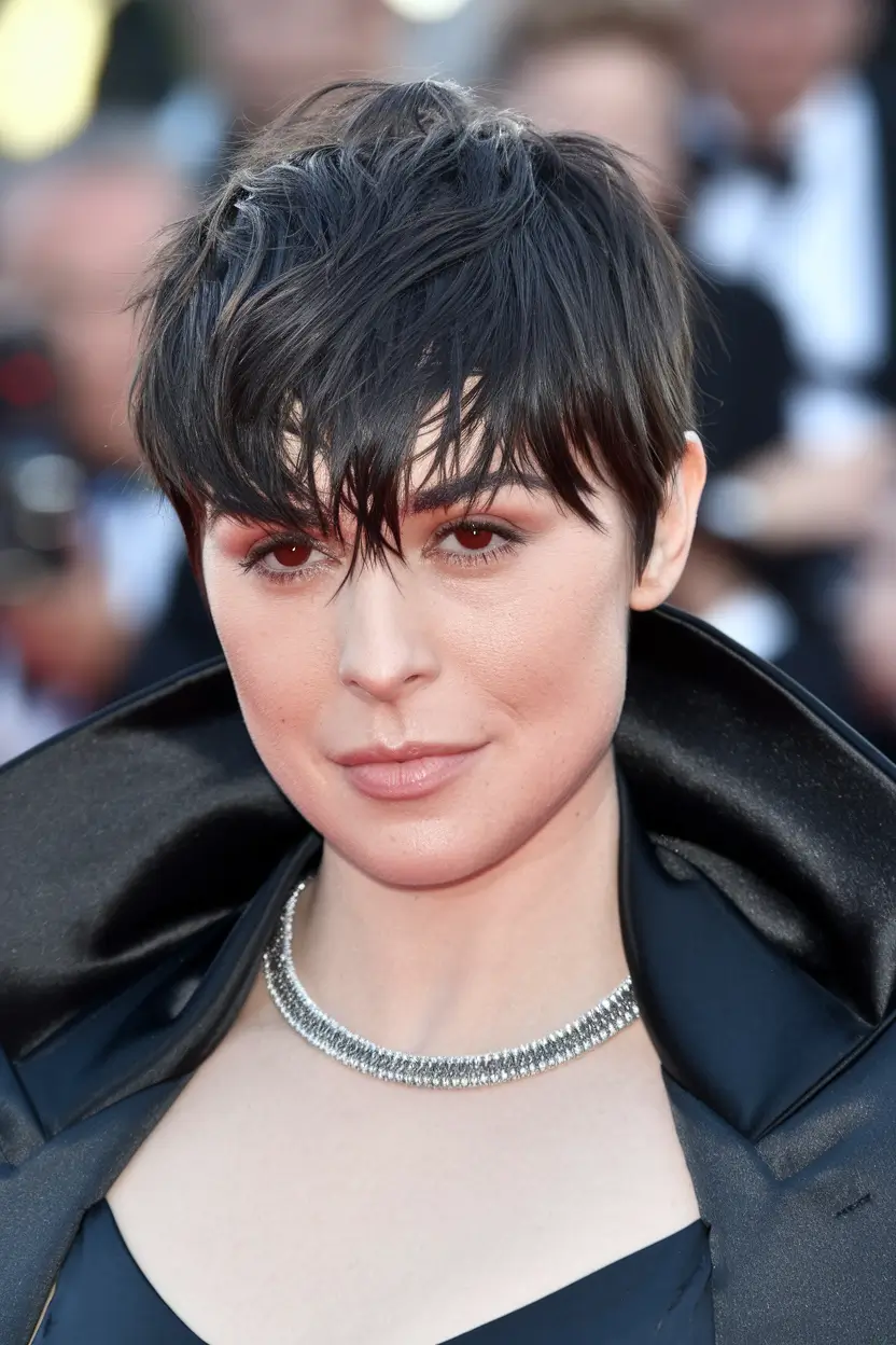 7. Runway-Worthy Wet Fringe Pixie