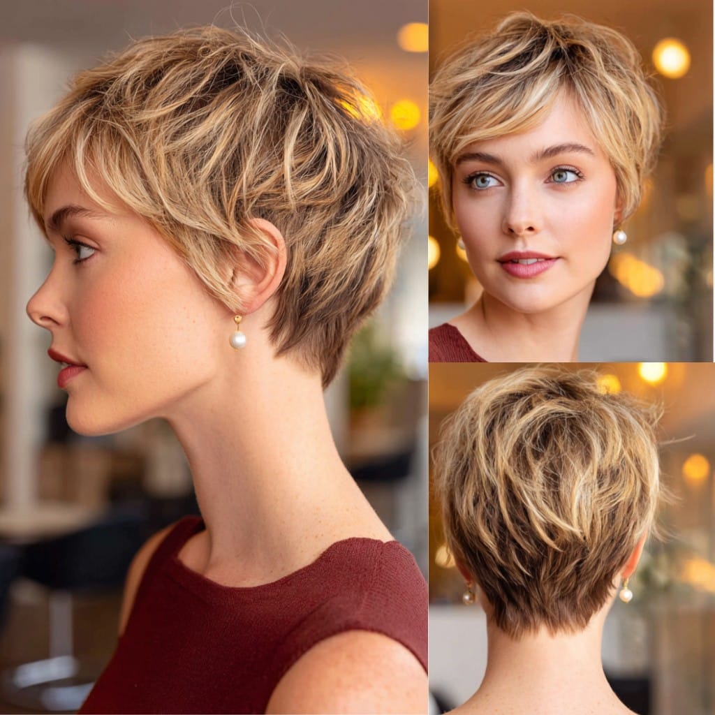 Honey Gold Textured Pixie Hair
