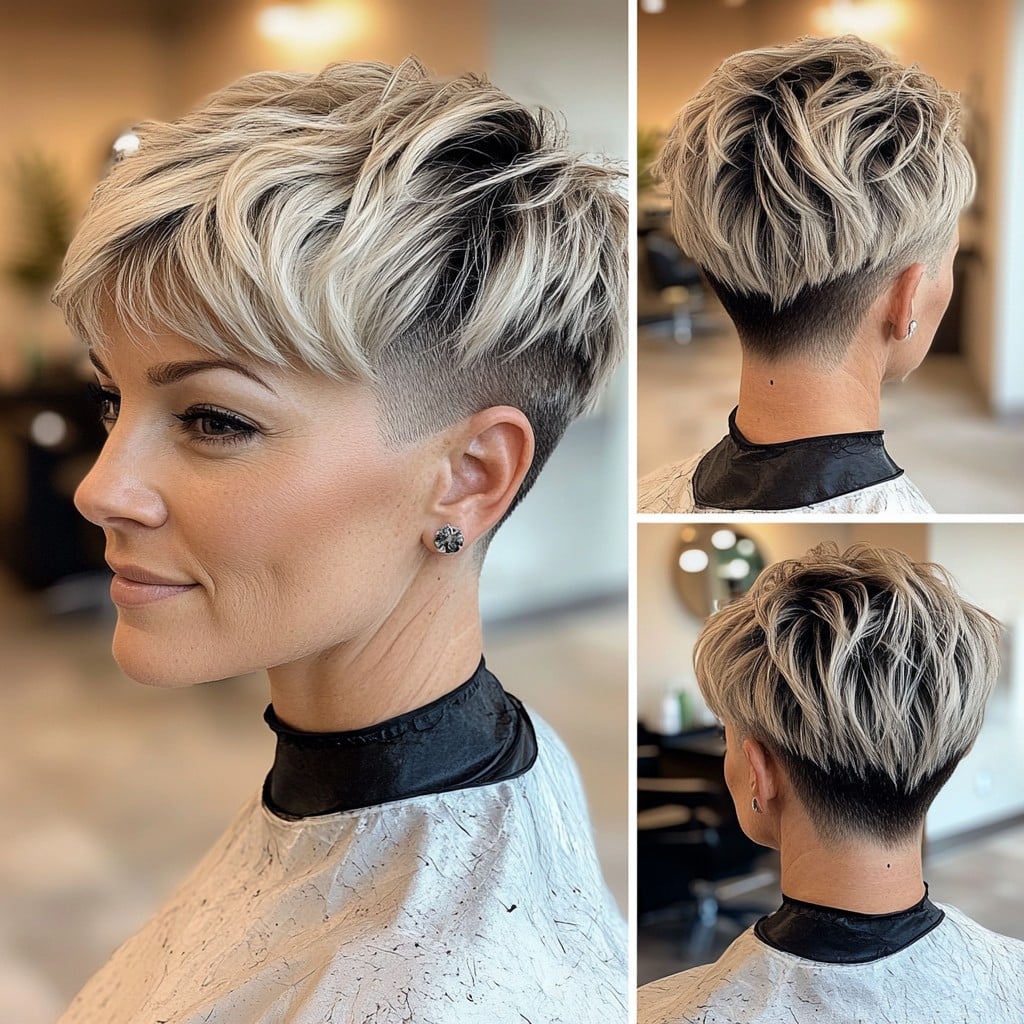 Icy Rooted Blonde Pixie Hair