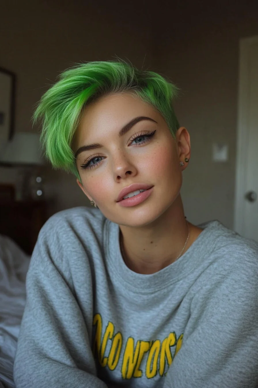 Bold Undercut Pixie with Neon Green Tips