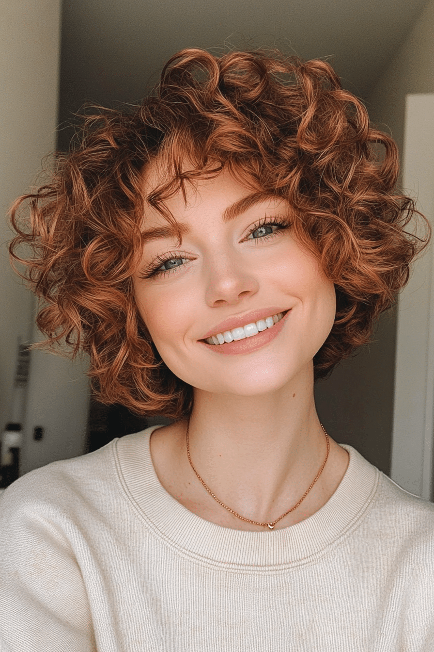 Curly Pixie Bob with Caramel Balayage