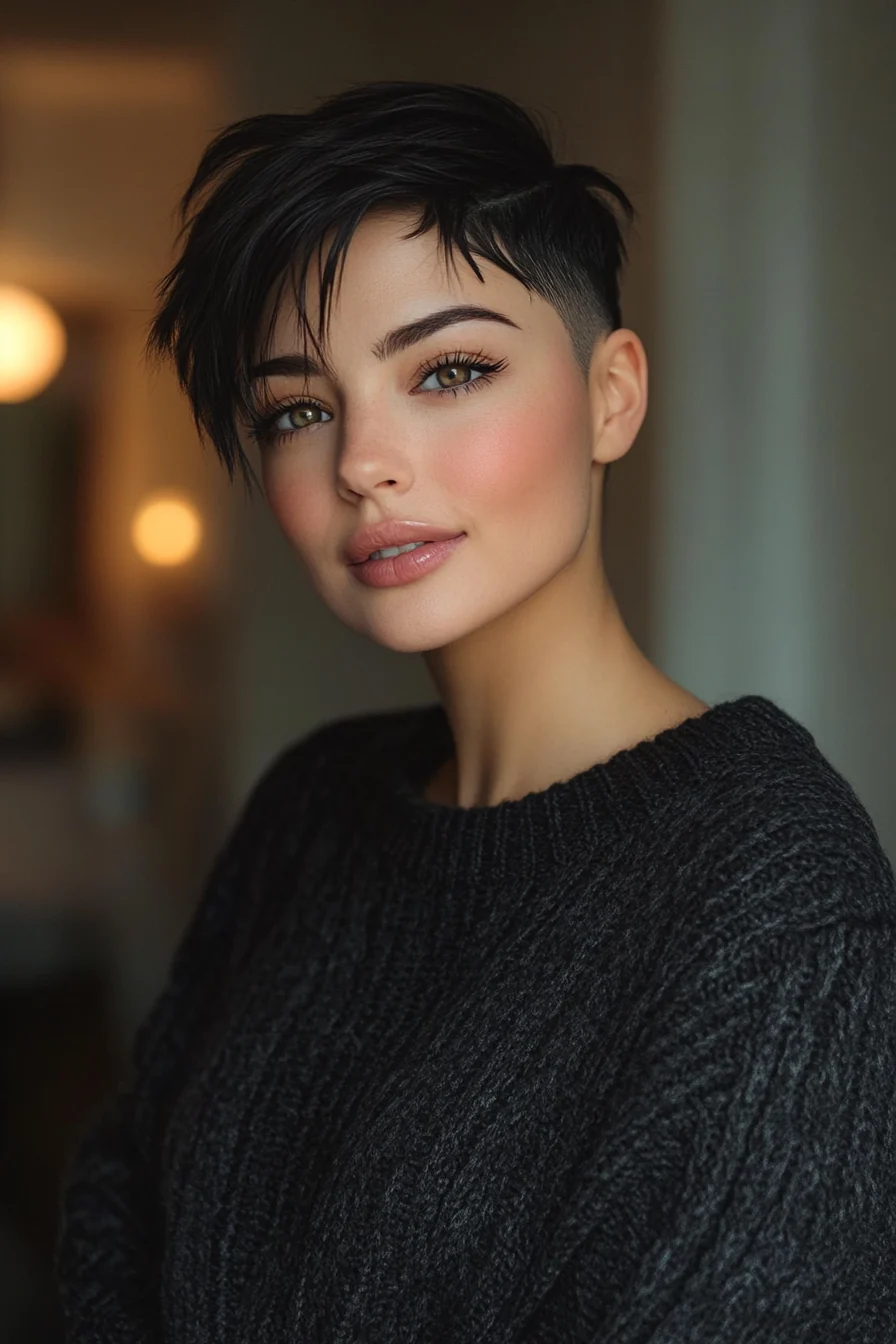 Edgy Pixie Mohawk with Undercut in Jet Black