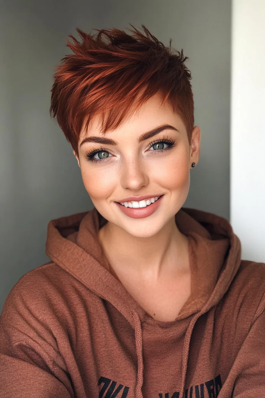 Faux Hawk Undercut Pixie in Deep Auburn