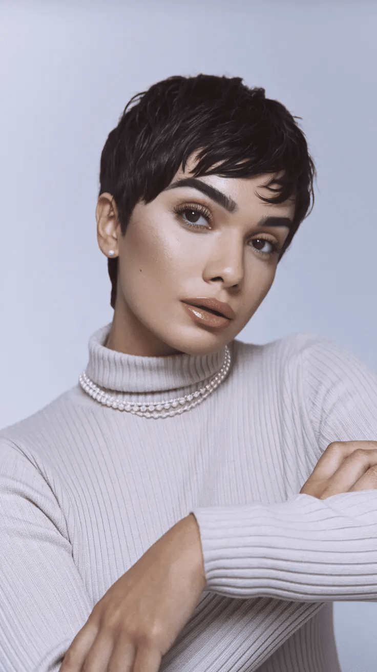 Glossy Black Pixie with Volume