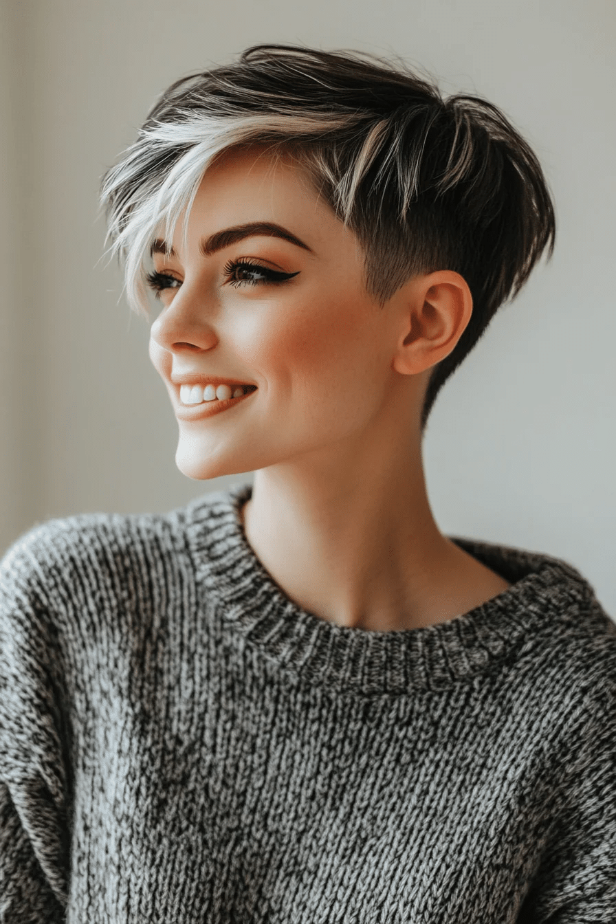 High-Contrast Undercut Pixie in Black and White