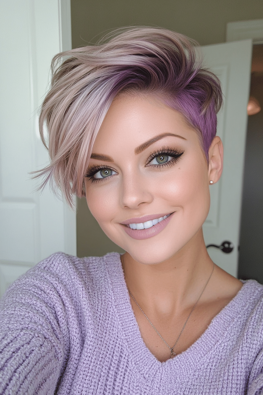 Layered Pixie Bob with Violet Shadow Roots
