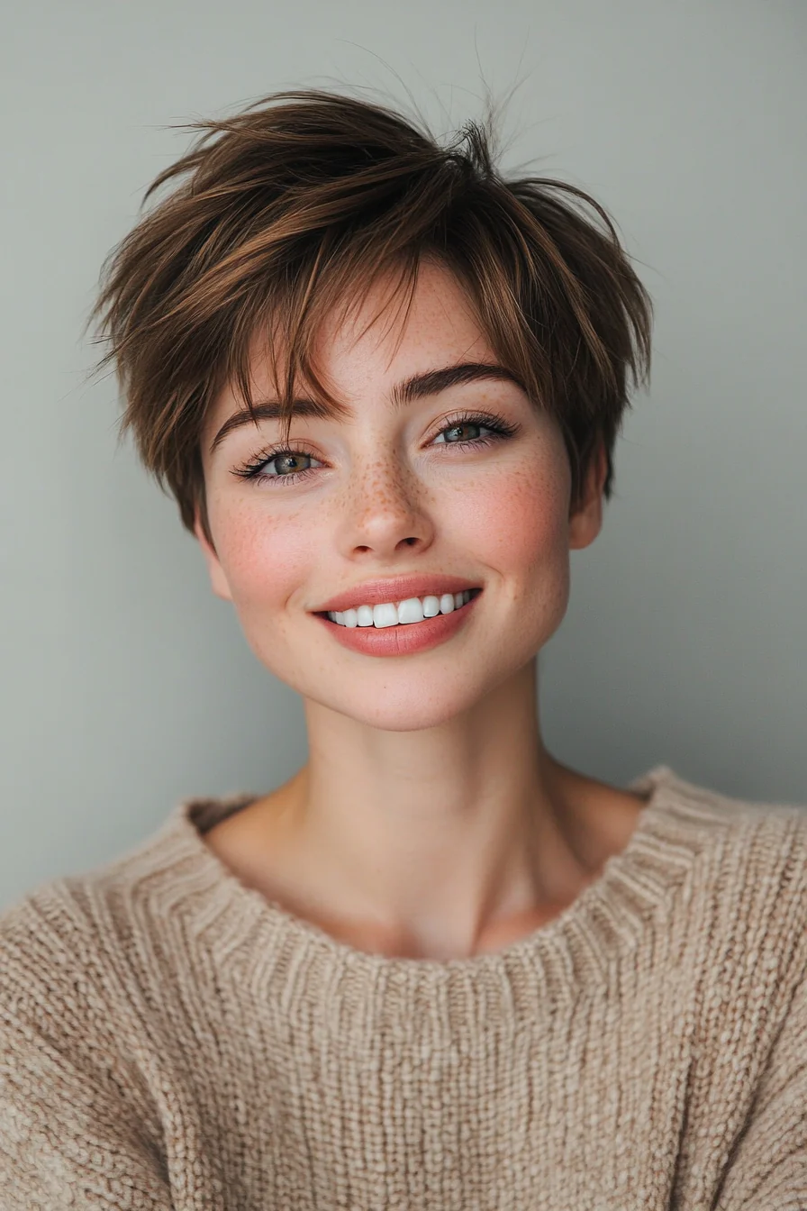 Layered Undercut Pixie in Mocha Brown