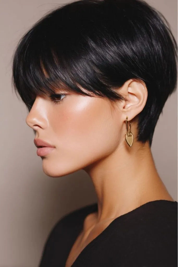 Long Bangs Neat Black Pixie