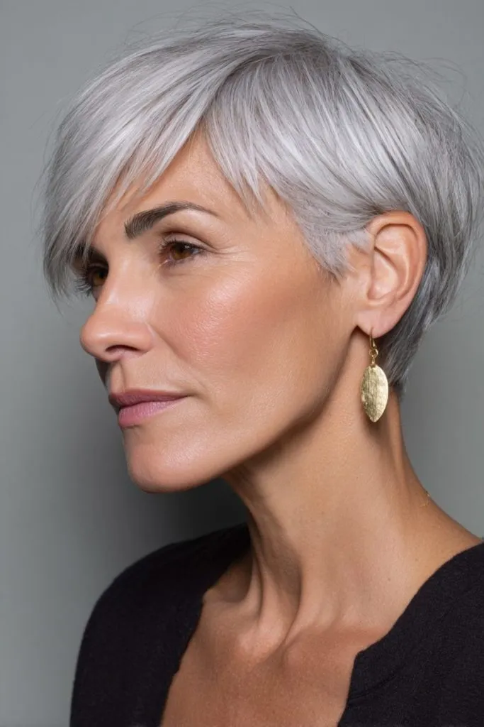 Long Bangs Pixie On Gray Hair